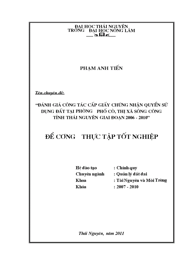 image for page Đánh giá công tác cấp giấy chứng nhận quyền sử dụng đất tại phường Phố Cò Thị Xã Sông Công tỉnh Thái Nguyên giai đoạn 2006 2010