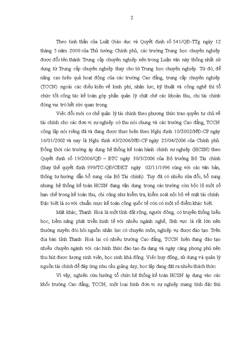 image for page Hoàn thiện tổ chức công tác kế toán ở các trường Cao đẳng Trung học chuyên nghiệp trên địa bàn tỉnh Thanh Hoá