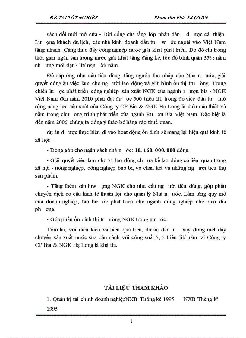 image for page Lập và phân tích dự án đầu tư dây chuyền sản xuất sữa đậu nành công suất 5 5 triệu lít năm 1
