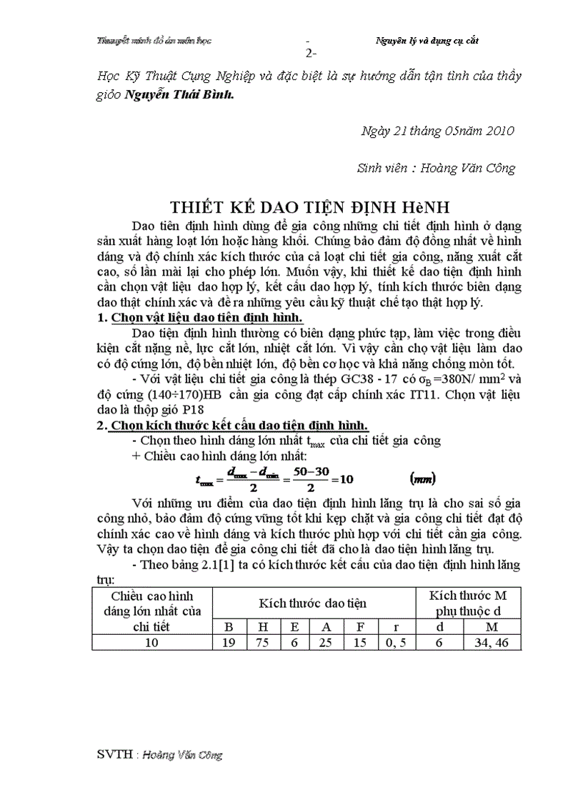 image for page Thuuyết minh môn học Nguyên lý và dụng cụ cắt