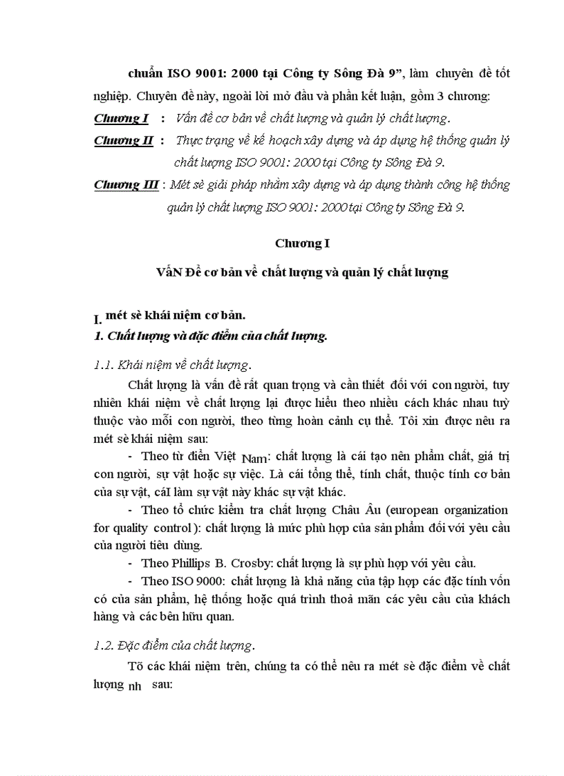 Kế hoạch xây dựng và áp dụng hệ thống quản lý chất lượng theo tiêu chuẩn ISO 9001 2000 tại Công ty Sông Đà 9