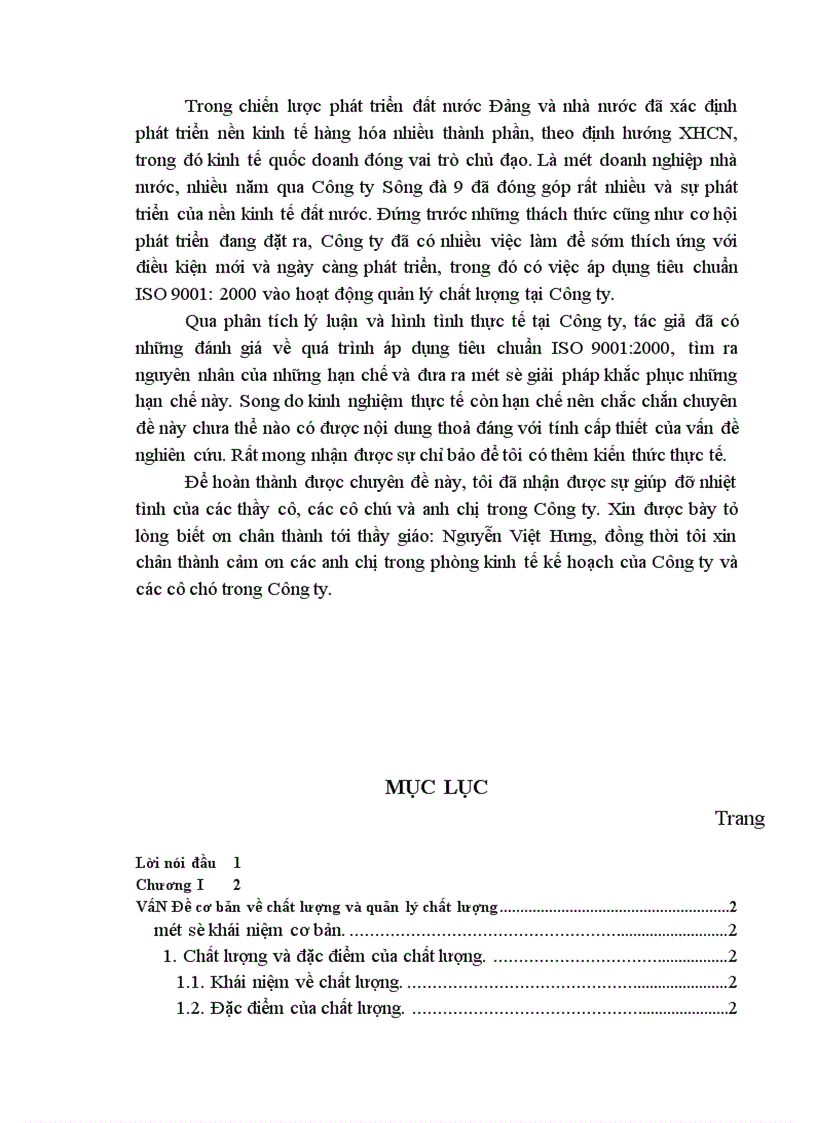 image for page Kế hoạch xây dựng và áp dụng hệ thống quản lý chất lượng theo tiêu chuẩn ISO 9001 2000 tại Công ty Sông Đà 9