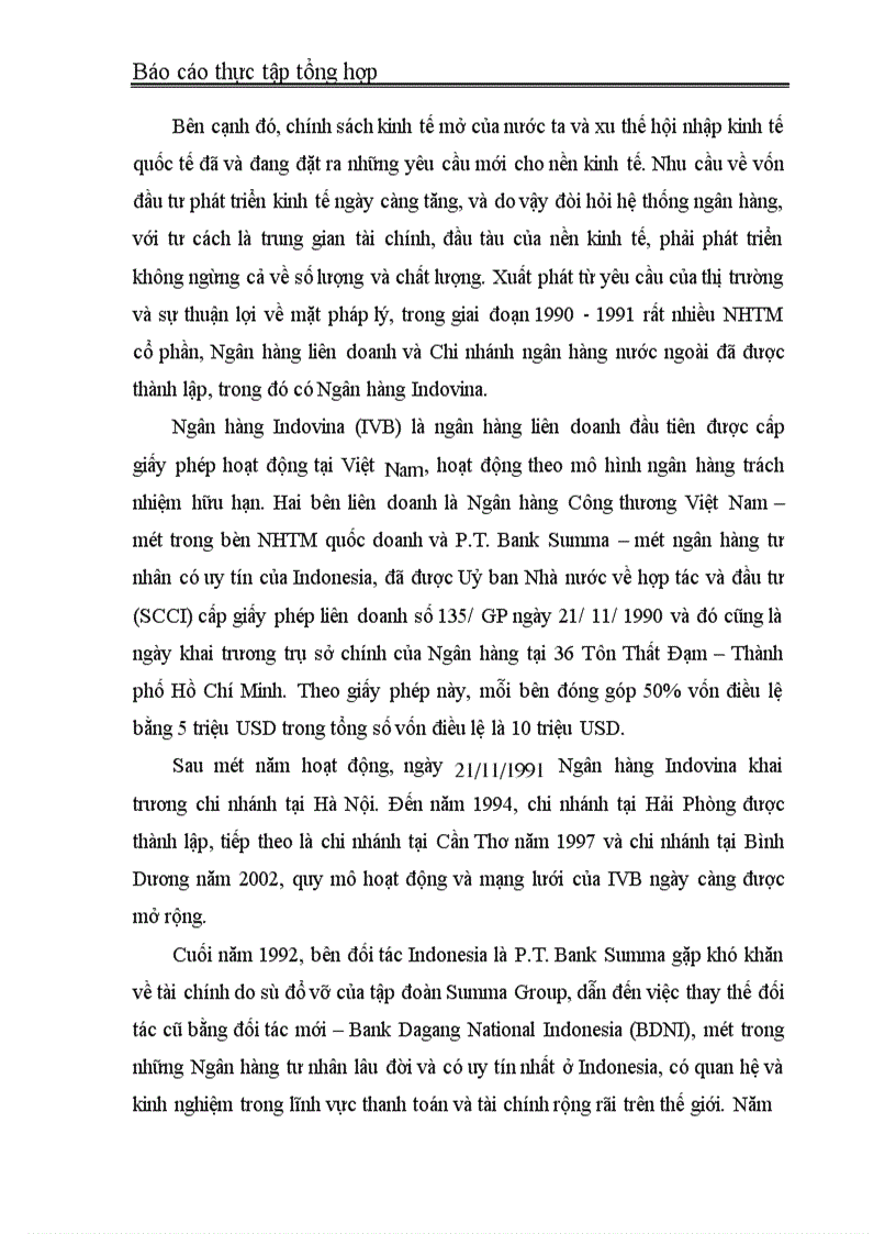 image for page Báo cáo thực tập tổng hợp tại Ngân hàng Indovina