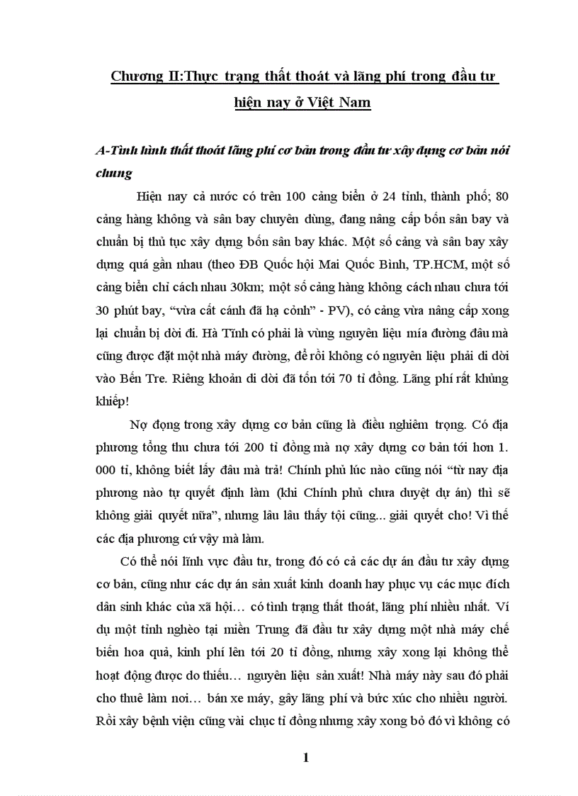 image for page Thất thoát và lãng phí trong đầu tư 1