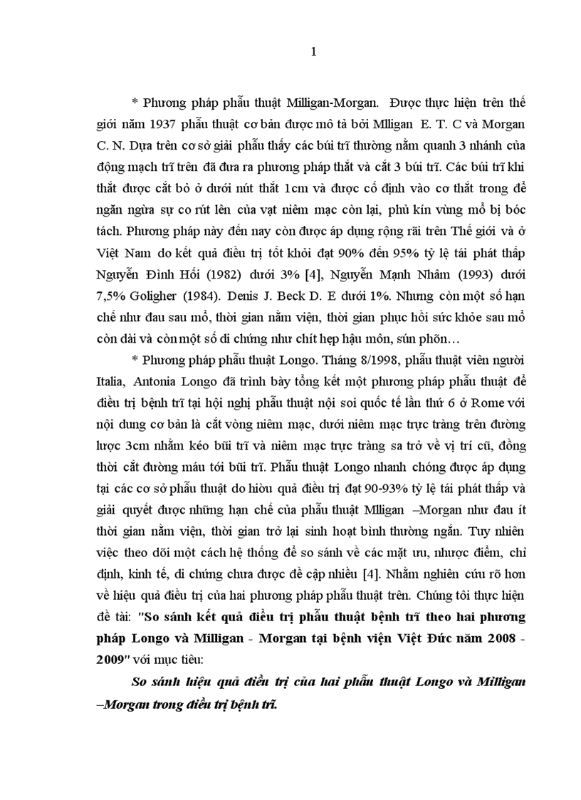 So sánh kết quả điều trị phẫu thuật bệnh trĩ theo hai phương pháp Longo và Milligan Morgan tại bệnh viện Việt Đức năm 2008 2009