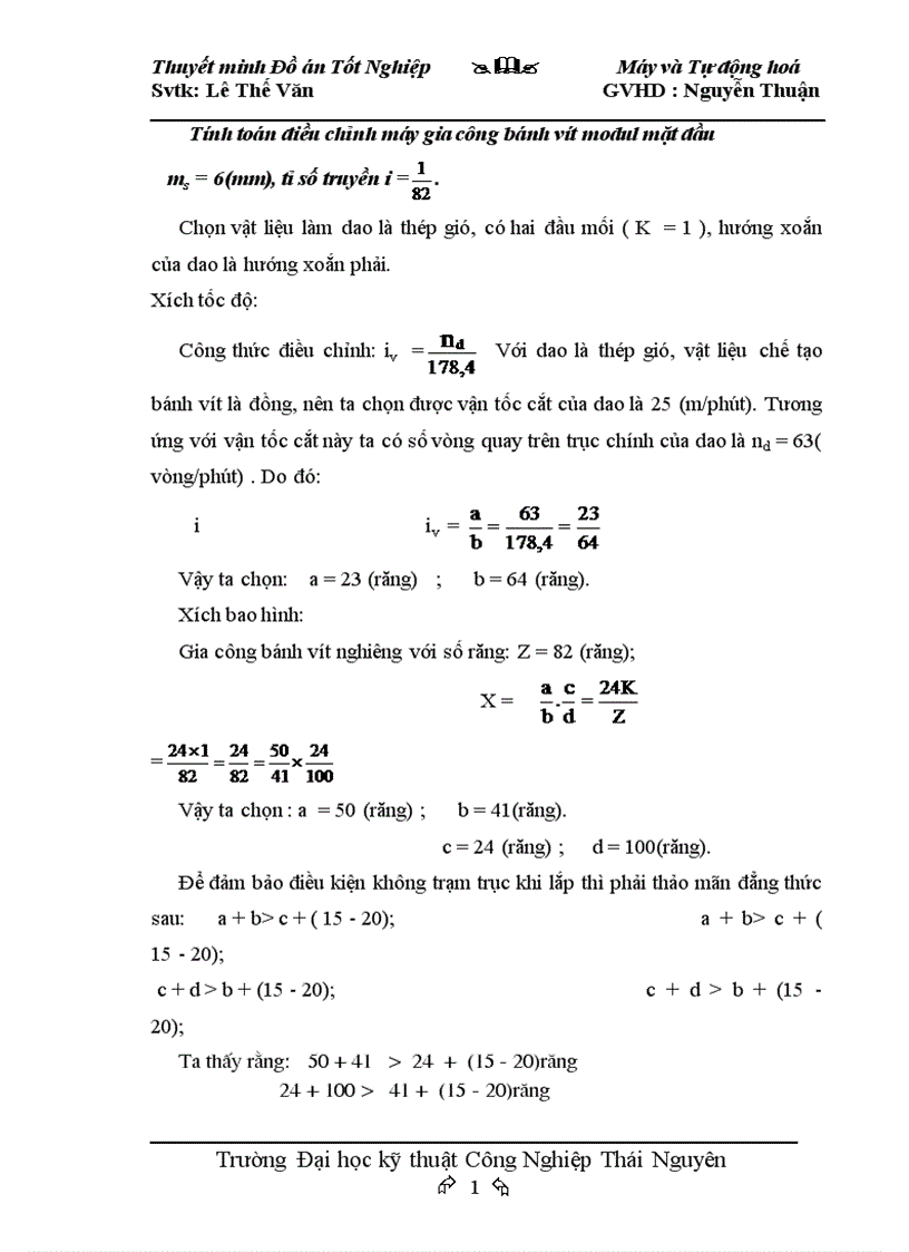 image for page Thiết kế máy phay lăn răng bán tự động