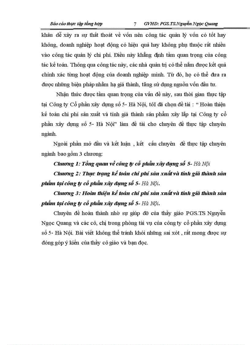 image for page Hoàn thiện kế toán chi phí sản xuất và tính giá thành sản phẩm xây lắp tại Công ty cổ phần xây dựng số 5 Hà Nội 1