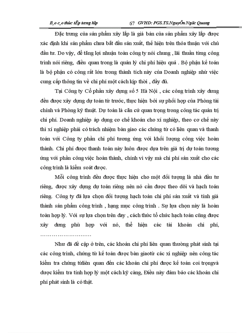 image for page Hoàn thiện kế toán chi phí sản xuất và tính giá thành sản phẩm xây lắp tại Công ty cổ phần xây dựng số 5 Hà Nội 1