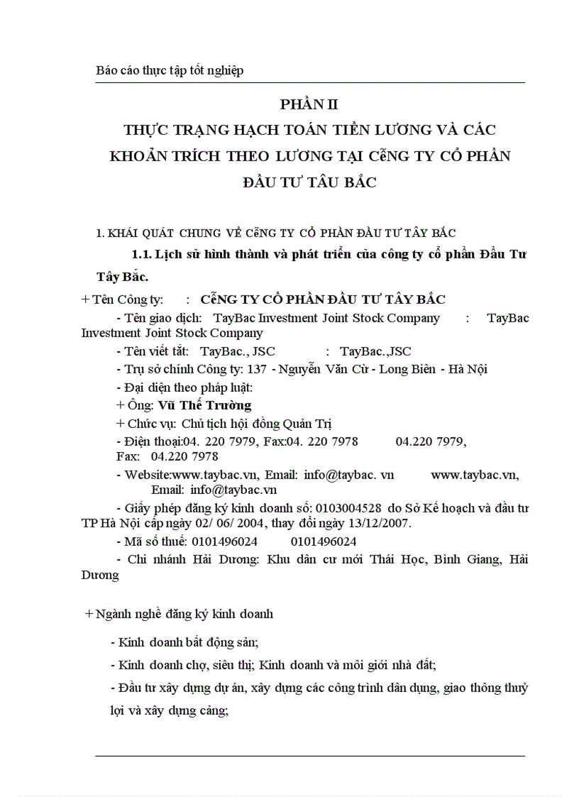 image for page Kế toán tiền lương và các khoản trích theo lương tại Công ty Cổ Phần Đầu Tư Tây Bắc