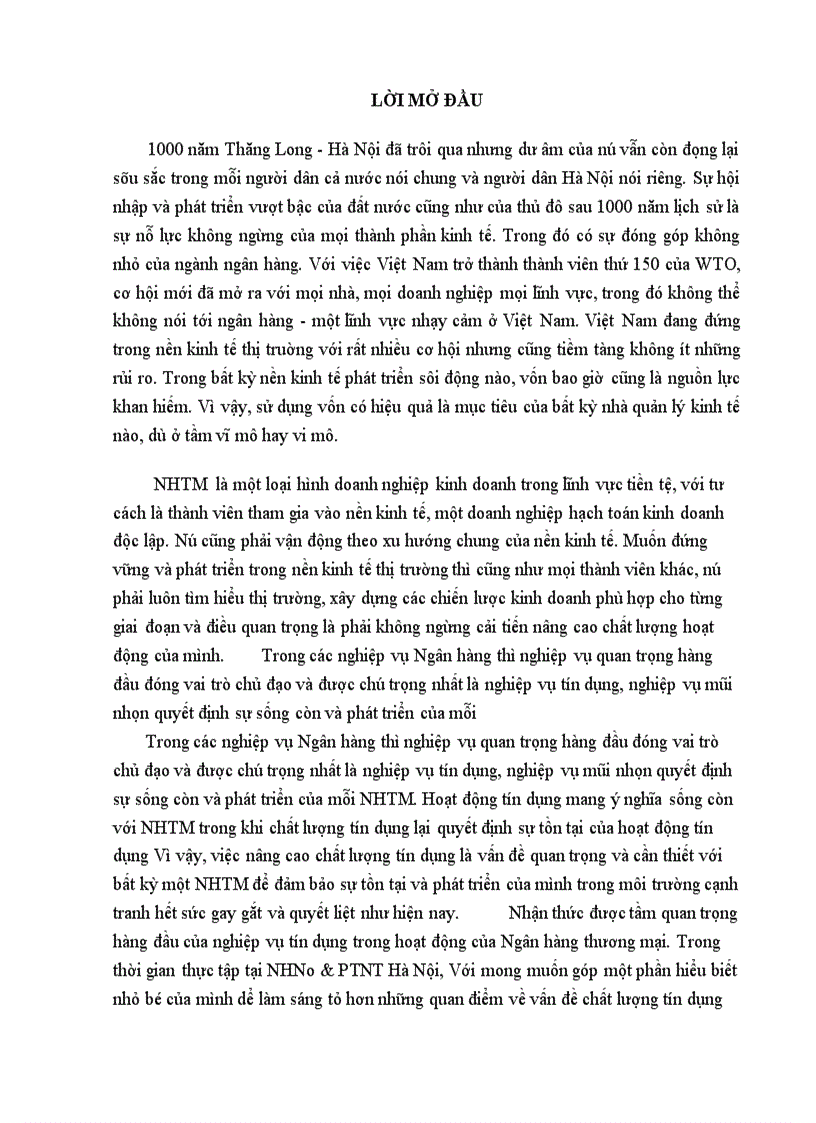 image for page Thực trạng và giải pháp nâng cao chất lượng tín dụng tại chi nhánh NHNo PTNT Hà Nội 1