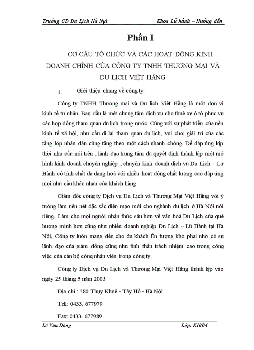image for page Hoạt động của bộ phận hướng dẫn viên trong Công ty TNHH Thương mại và Du lịch Việt Hằng