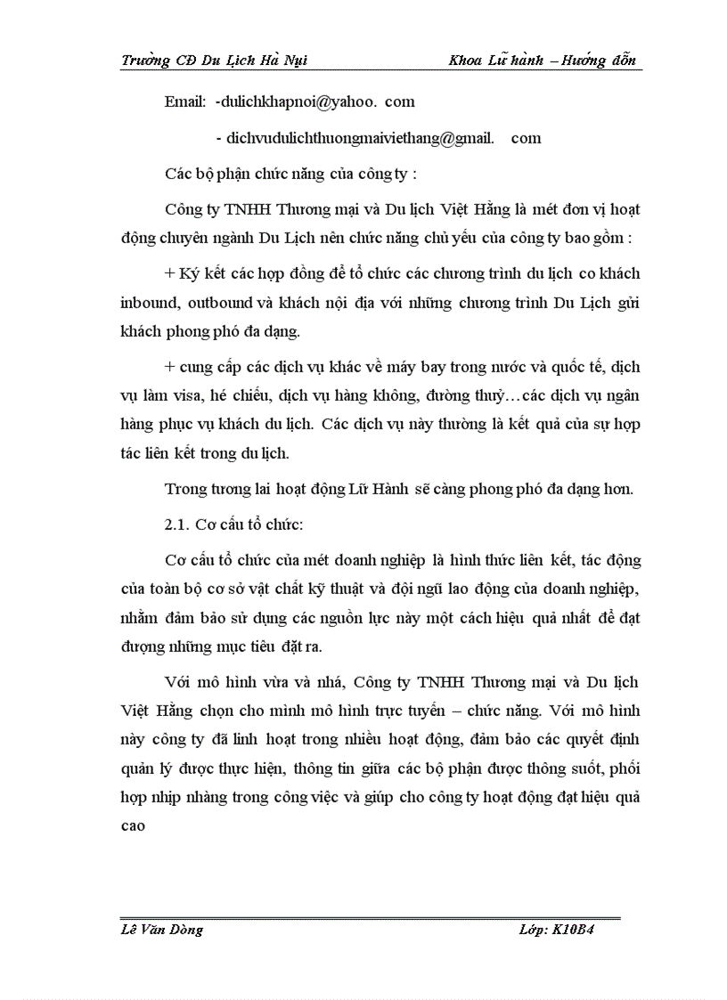 image for page Hoạt động của bộ phận hướng dẫn viên trong Công ty TNHH Thương mại và Du lịch Việt Hằng