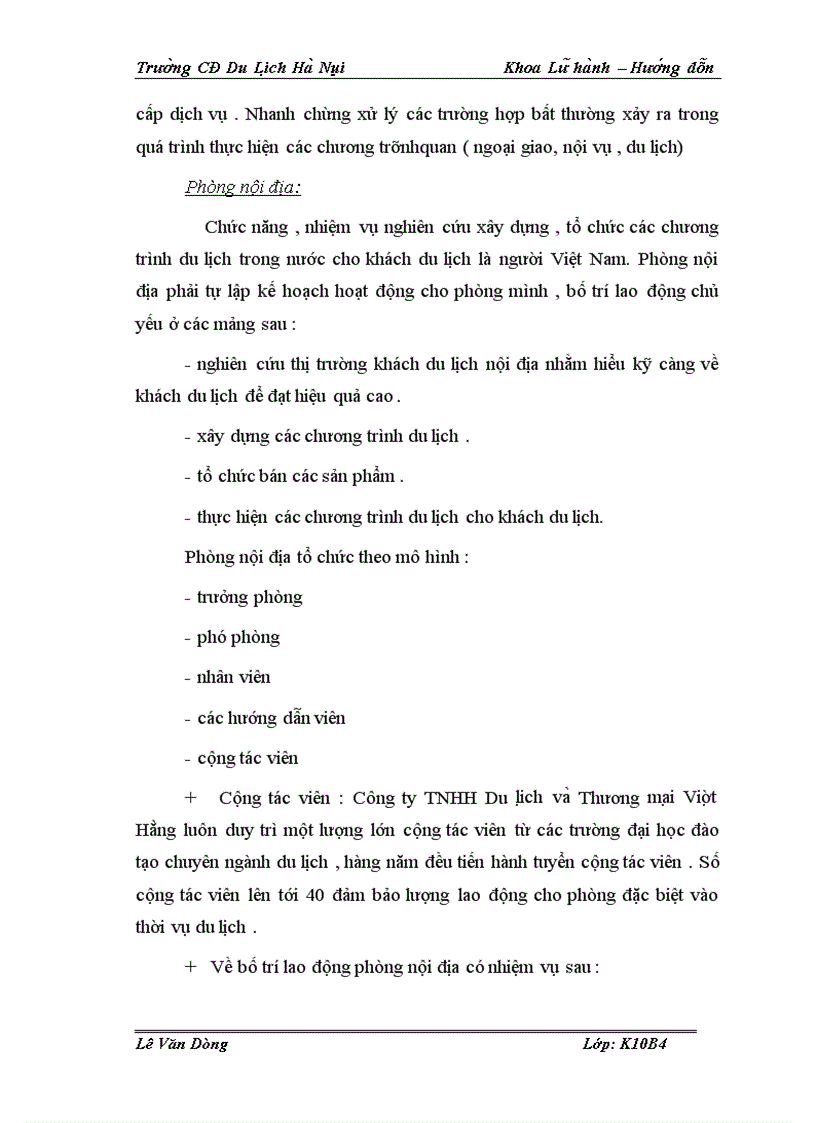 image for page Hoạt động của bộ phận hướng dẫn viên trong Công ty TNHH Thương mại và Du lịch Việt Hằng