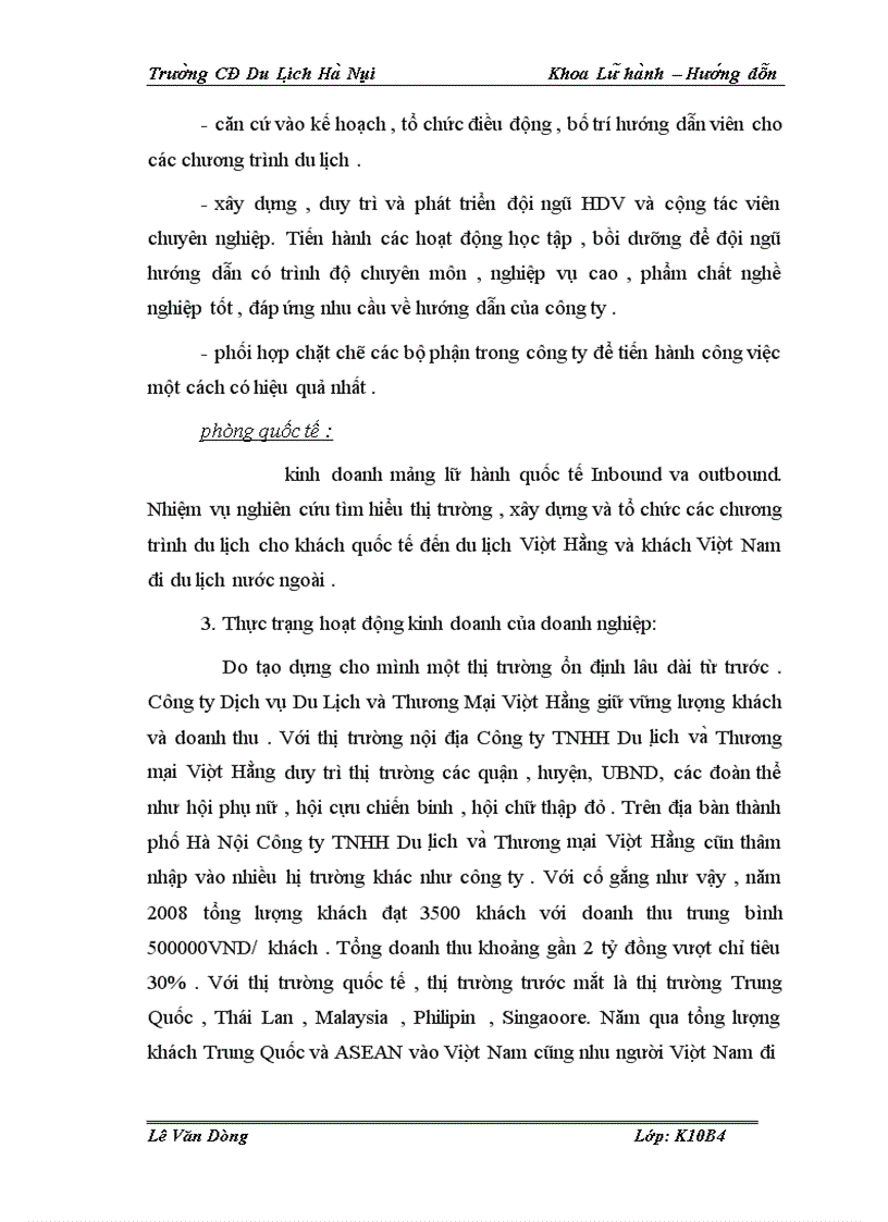 image for page Hoạt động của bộ phận hướng dẫn viên trong Công ty TNHH Thương mại và Du lịch Việt Hằng