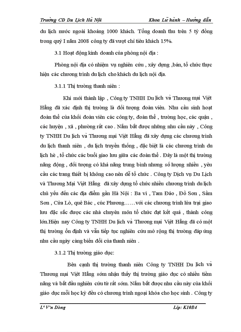 image for page Hoạt động của bộ phận hướng dẫn viên trong Công ty TNHH Thương mại và Du lịch Việt Hằng