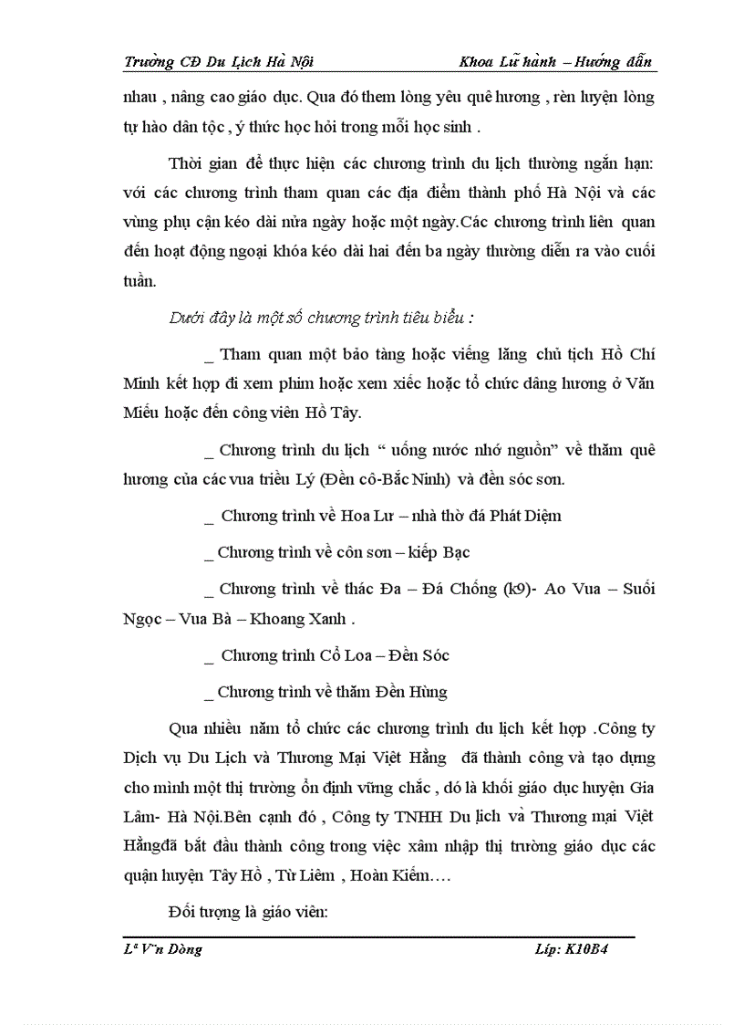 image for page Hoạt động của bộ phận hướng dẫn viên trong Công ty TNHH Thương mại và Du lịch Việt Hằng