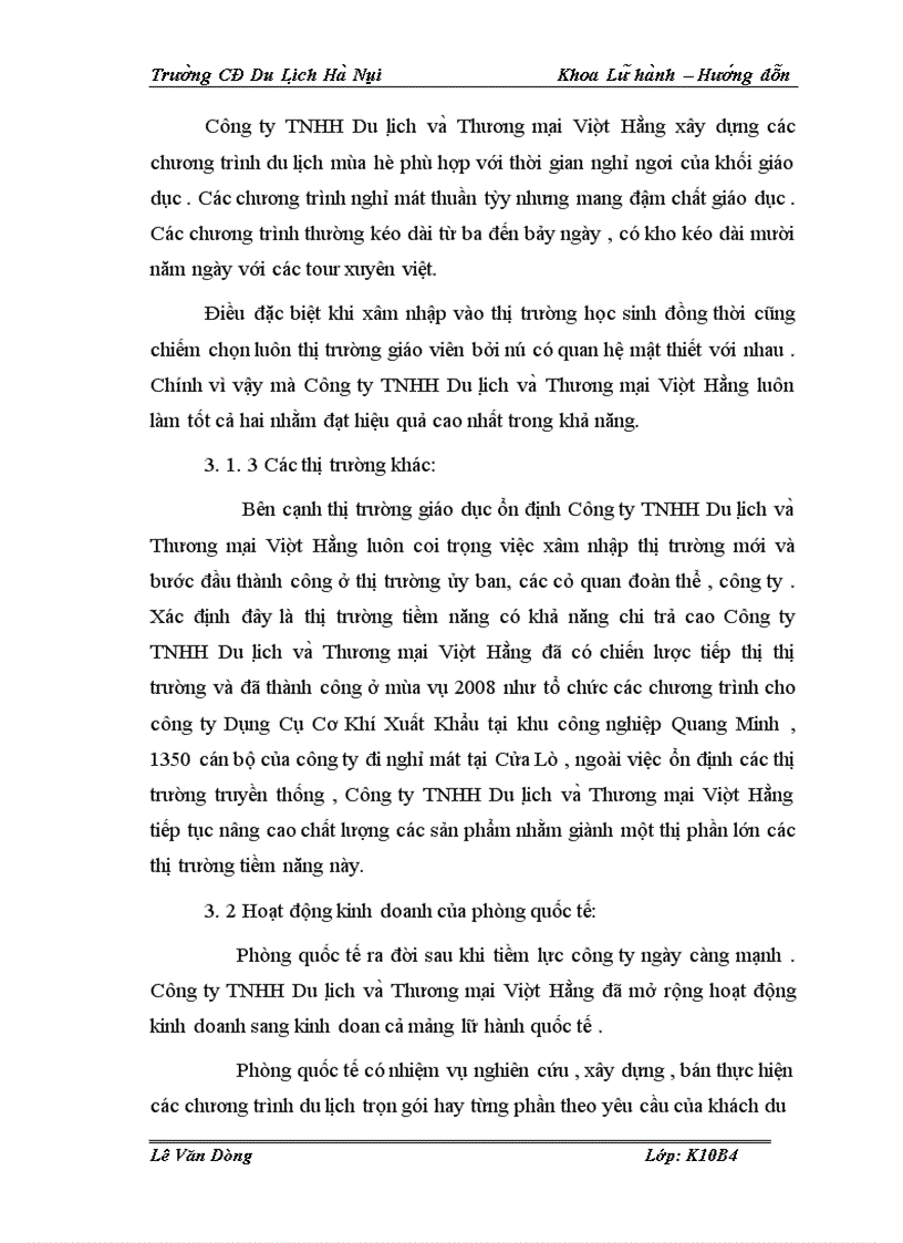 image for page Hoạt động của bộ phận hướng dẫn viên trong Công ty TNHH Thương mại và Du lịch Việt Hằng