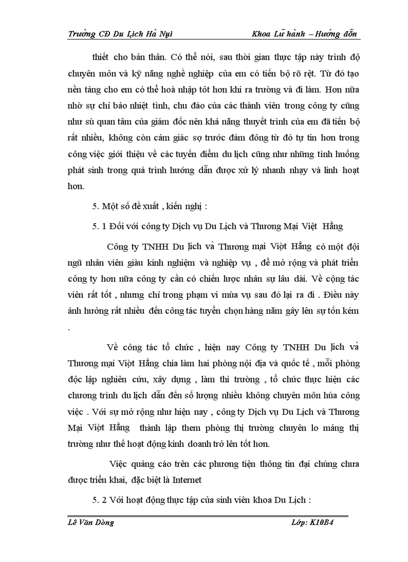image for page Hoạt động của bộ phận hướng dẫn viên trong Công ty TNHH Thương mại và Du lịch Việt Hằng