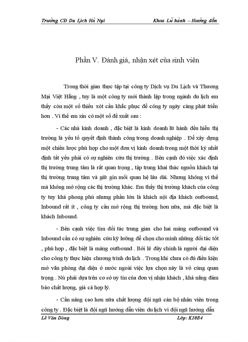image for page Hoạt động của bộ phận hướng dẫn viên trong Công ty TNHH Thương mại và Du lịch Việt Hằng
