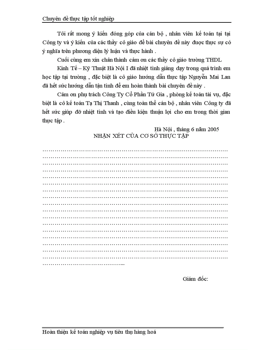 image for page Kế toán thành phẩm tiêu thụ và xác định kết quả tiêu thụ tại Công ty cổ phần Tứ Gia 1