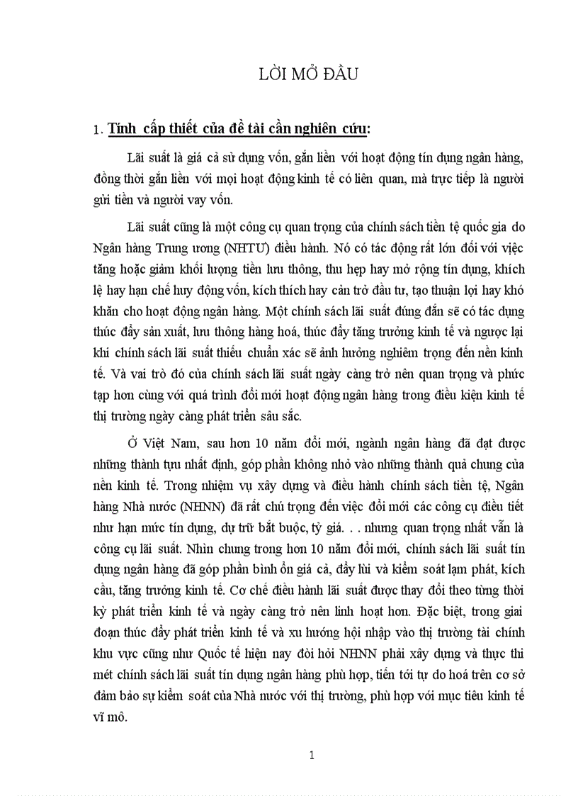 Đánh giá quá trình sử dụng và điều hành chính sách lãi suất tín dụng ngân hàng ở Việt Nam trong thời gian qua 1