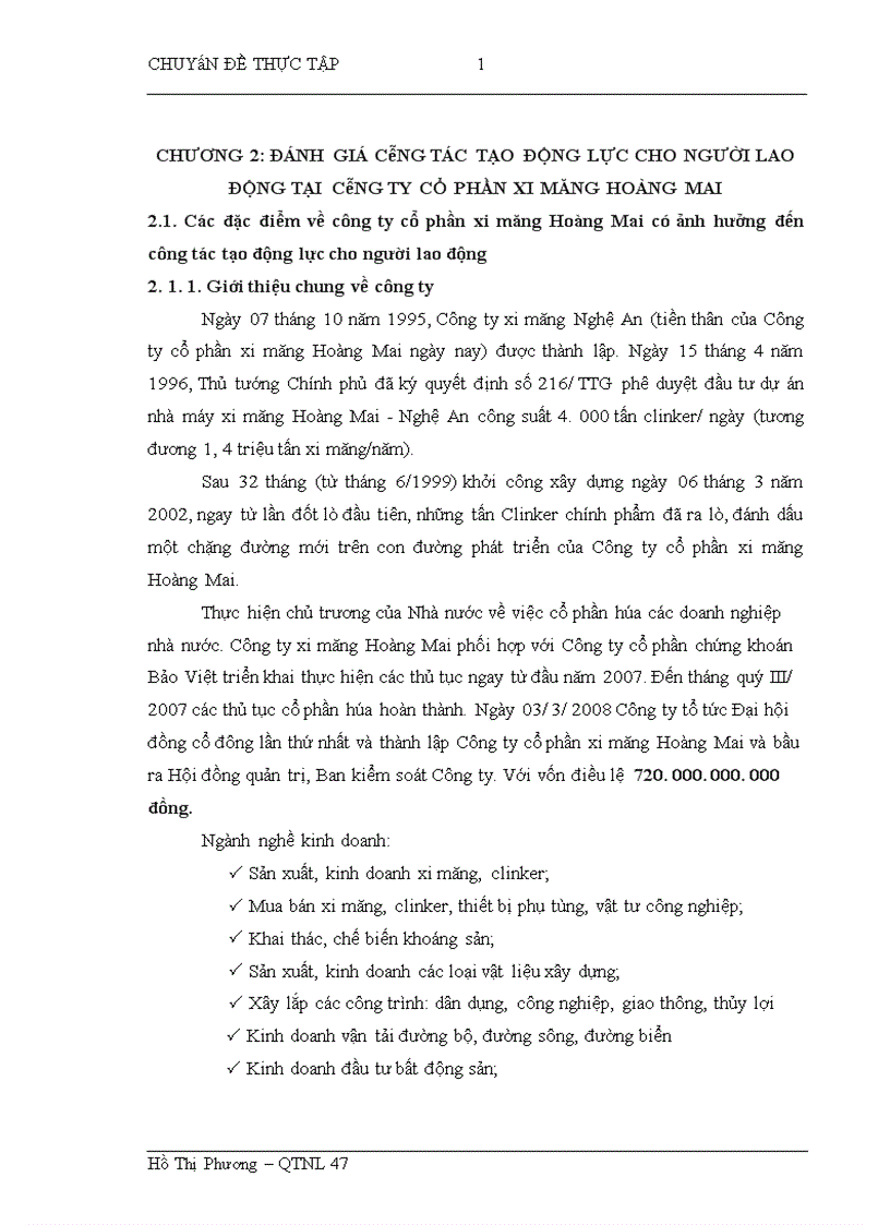 image for page Hoàn thiện công tác tạo động lực cho người lao động tại Công ty cổ phần xi măng Hoàng Mai 1