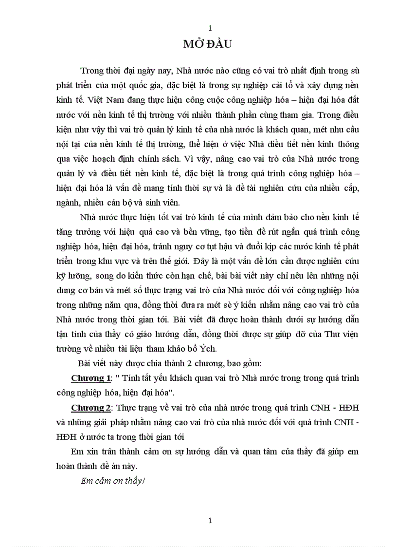 Tính tất yếu khách quan vai trò Nhà nước trong quá trình công nghiệp hóa hiện đại hóa 1
