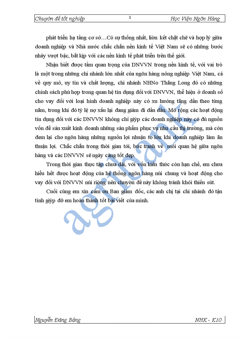 image for page Giải pháp mở rộng tín dụng đối với DNVVN tại NHNo PTNT Thăng Long