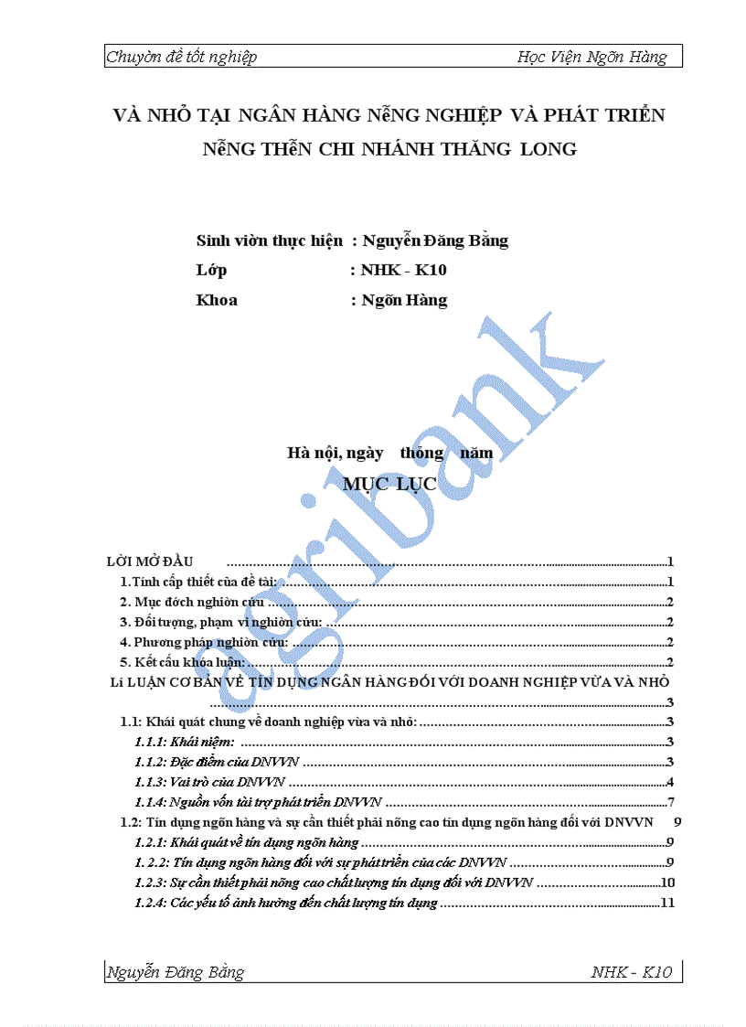 image for page Giải pháp mở rộng tín dụng đối với DNVVN tại NHNo PTNT Thăng Long