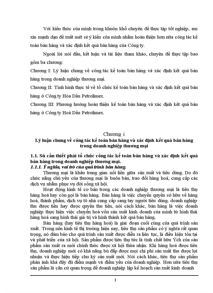Kế toán bán hàng và xác định kết quả bán hàng ở Công ty Hoá Dầu Petrolimex 1