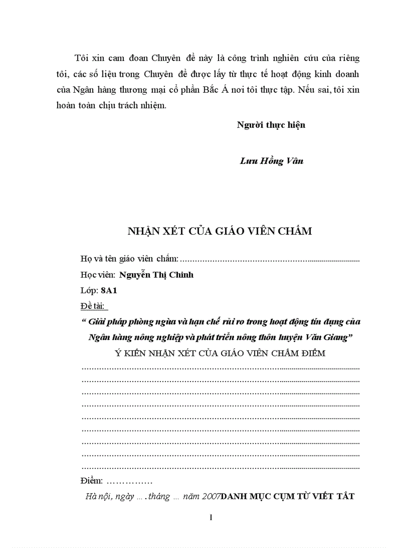 image for page Giải pháp phòng ngừa và hạn chế rủi ro trong hoạt động tín dụng của Ngân hàng nông nghiệp và phát triển nông thôn huyện Văn Giang