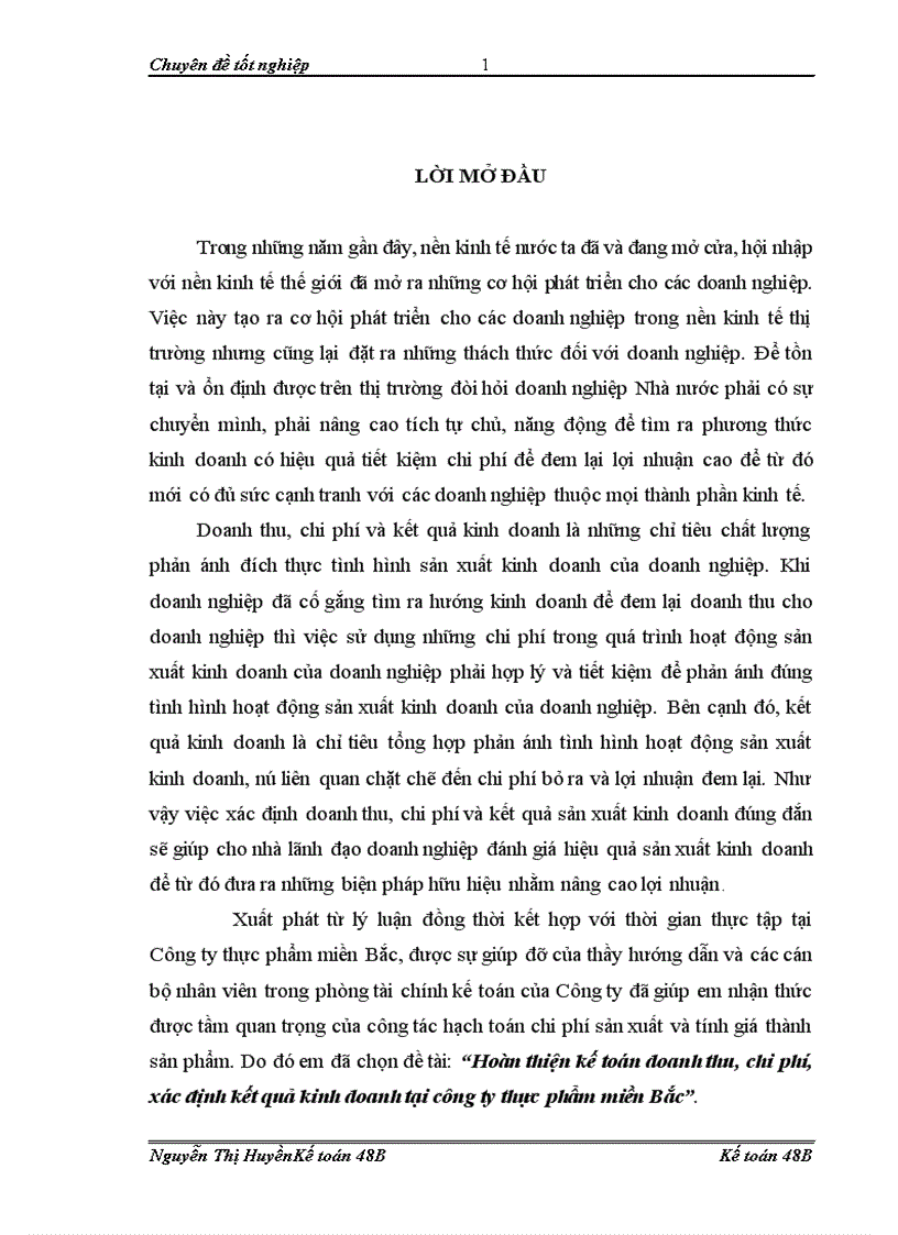 image for page Hoàn thiện kế toán doanh thu chi phí xác định kết quả kinh doanh tại công ty thực phẩm miền Bắc 1