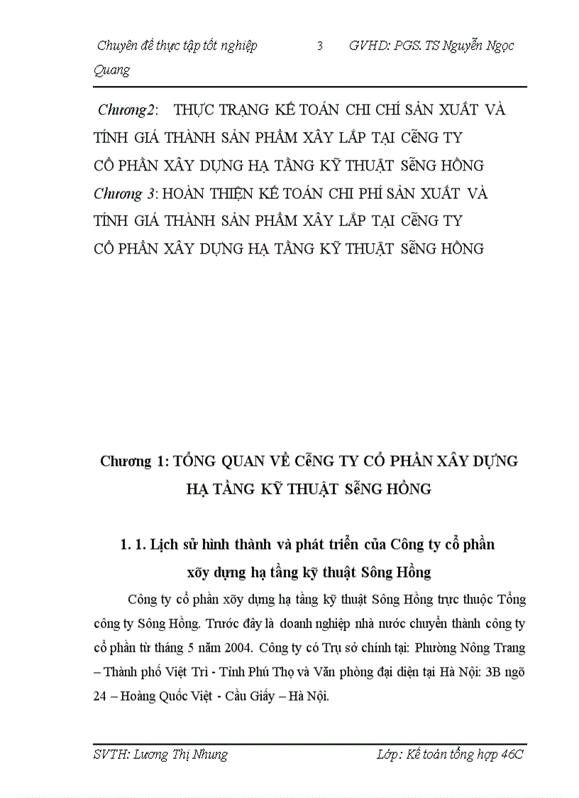 image for page Hoàn thiện kế toán chi phí sản xuất và tính giá thành sản phẩm xây lắp tại Công ty cổ phần hạ tầng kỹ thuật Sông Hồng 1
