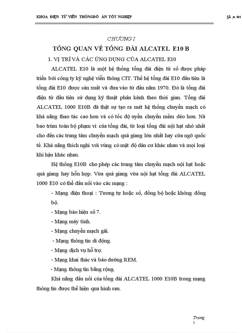 image for page Tổng quan về tổng đài alcatel E 10B cấu trúc chung của tổng đài alcatel E 10 B thiết kế trường chuyển mạch 128 số cho tổng đài nhỏ 1
