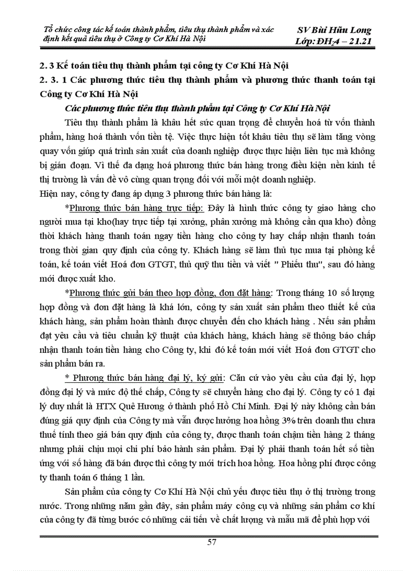 image for page Tổ chức công tác kế toán thành phẩm và tiêu thụ thành phẩm và xác định kết quả tiêu thụ ở công ty cơ khí Hà Nội 1