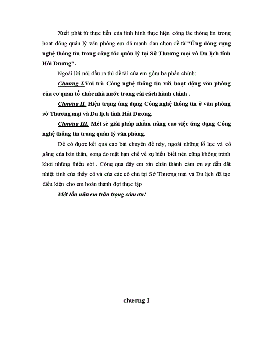 Ứng dụng công nghệ thông tin trong công tác quản lý tại Sở Thương mại và Du lịch tỉnh Hải Dương