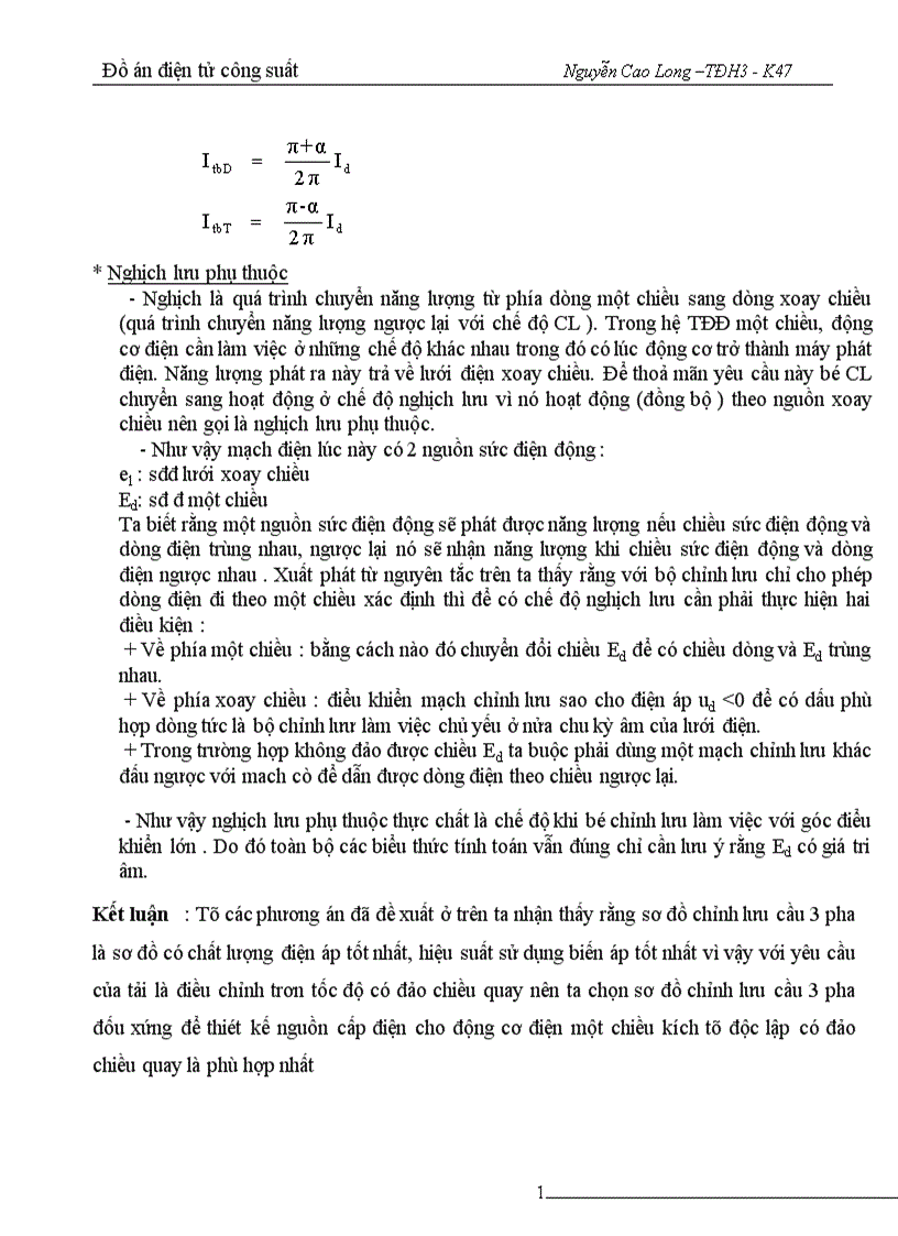 image for page thiết kế nguồn cấp điện cho động cơ điện một chiều kích từ độc lập có đảo chiều theo nguyên tắc điều khiển chung
