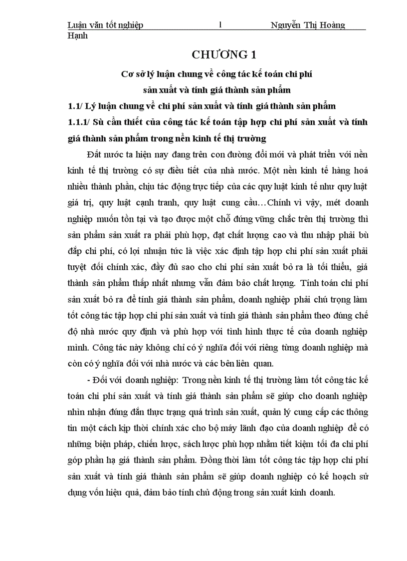 Tổ chức công tác kế toán tập hợp chi phí sản xuất và tính giá thành sản phẩm tại công ty Cơ khí Điện Thuỷ Lợi 1
