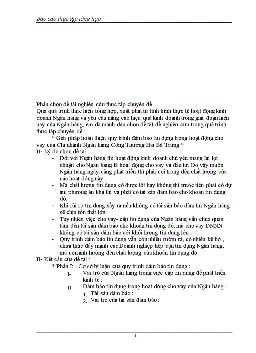 image for page Giải pháp hoàn thiện quy trình đảm bảo tín dụng trong hoạt động cho vay của Chi nhánh Ngân hàng Công Thương Hai Bà Trưng