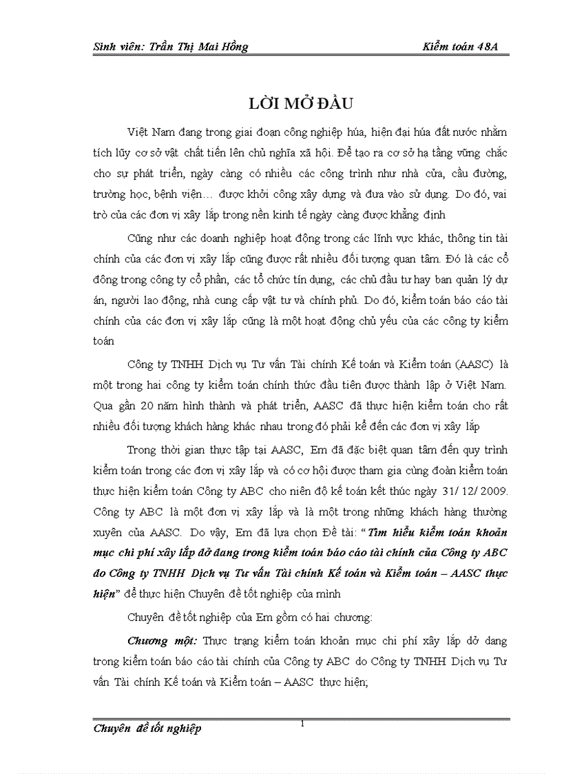 image for page Tìm hiểu kiểm toán khoản mục chi phí xây lắp dở dang trong kiểm toán báo cáo tài chính của Công ty ABC do Công ty TNHH Dịch vụ Tư vấn Tài chính Kế toán và Kiểm toán AASC thực hiện 1