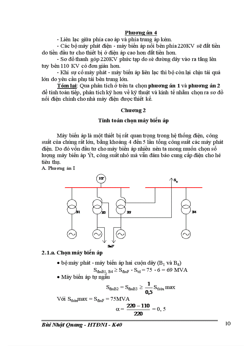 image for page Tính toán dòng điện ngắn mạch và lựa chọn thiết bị của sơ đồ nối điện chính các phương án 1