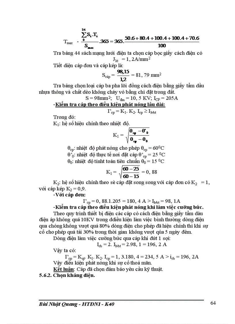 image for page Tính toán dòng điện ngắn mạch và lựa chọn thiết bị của sơ đồ nối điện chính các phương án 1