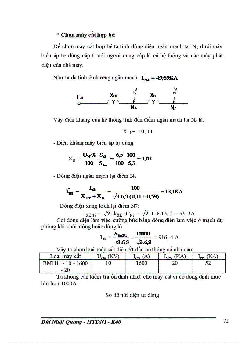image for page Tính toán dòng điện ngắn mạch và lựa chọn thiết bị của sơ đồ nối điện chính các phương án 1