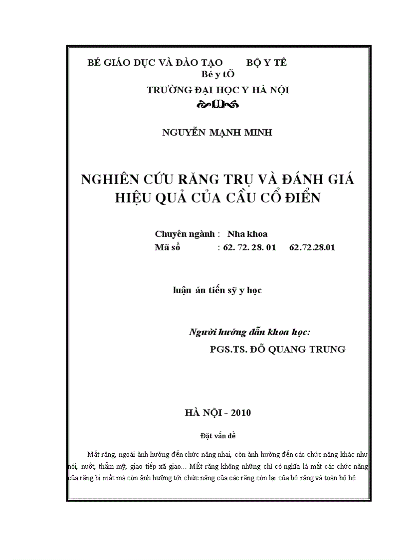 image for page Nghiên cứu răng trụ và đánh giá hiệu quả của cầu cổ điển 1
