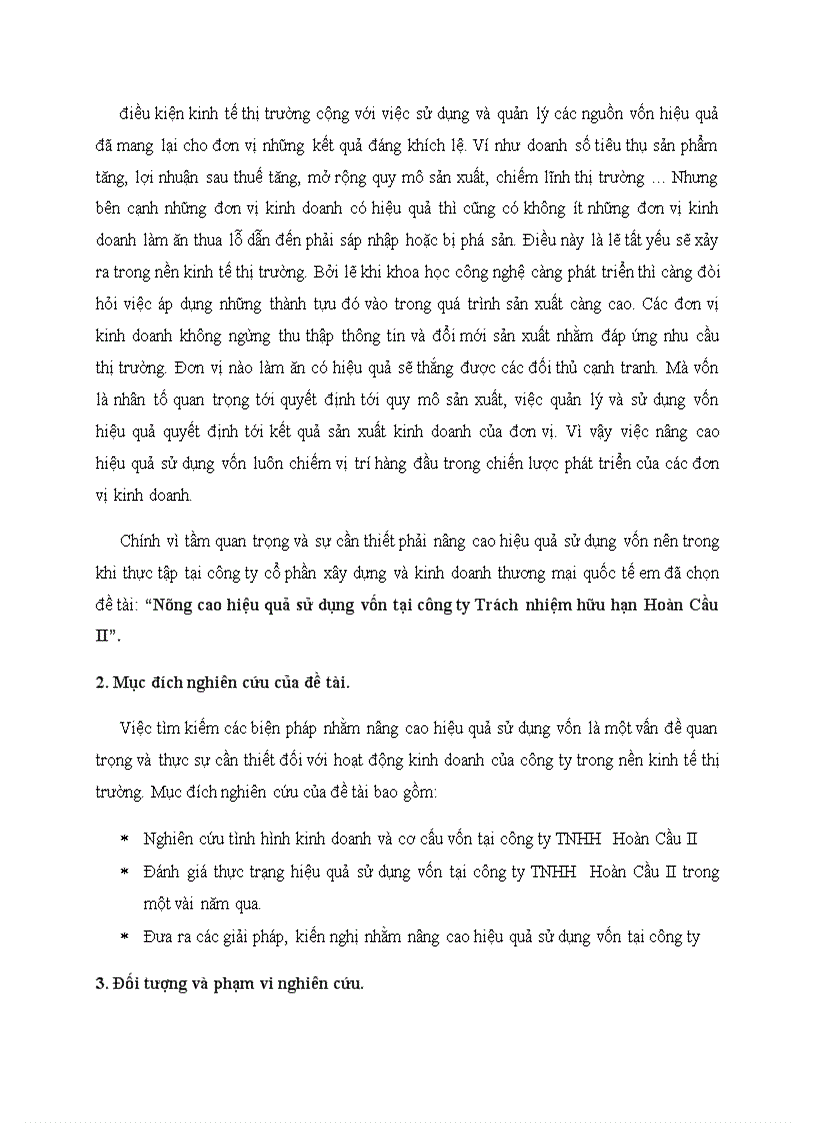 Nâng cao hiệu quả sử dụng vốn tại công ty Trách nhiệm hữu hạn Hoàn Cầu II