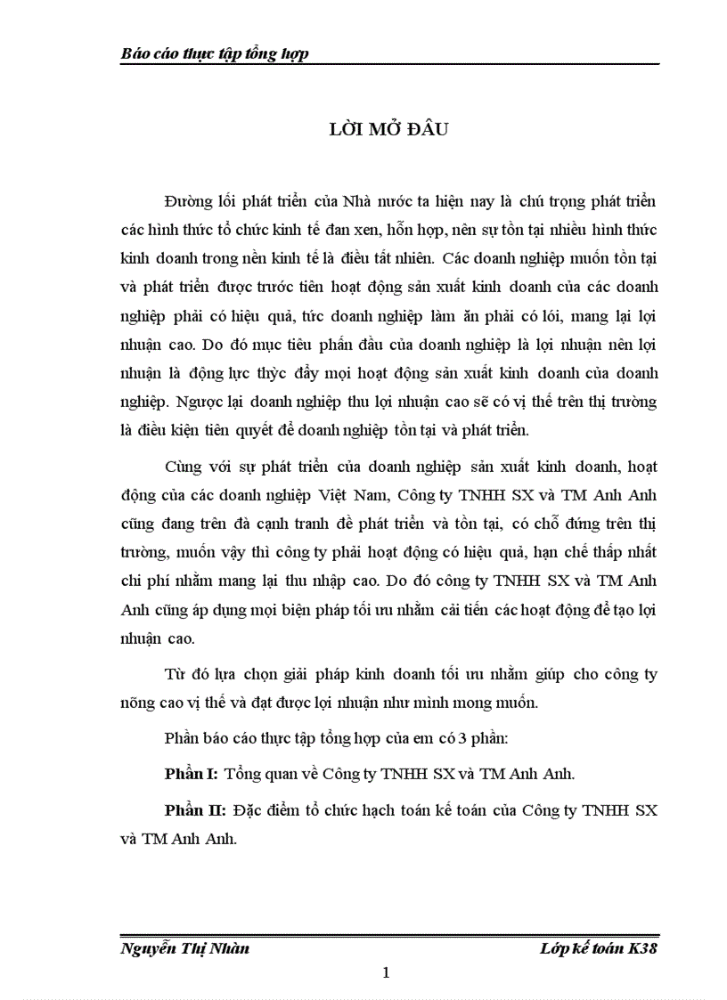 image for page Đánh giá khái quát thực trạng tổ chức hạch toán kế toán tại Công ty TNHH SX và TM Anh Anh