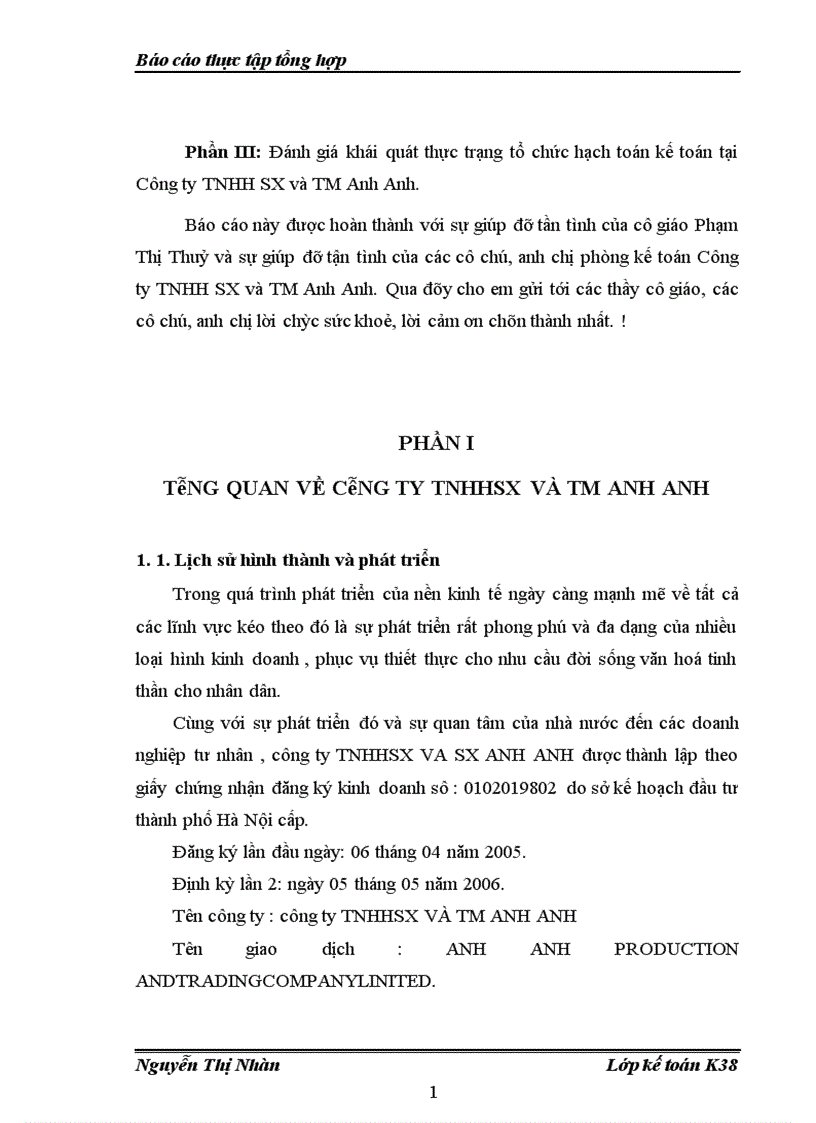 image for page Đánh giá khái quát thực trạng tổ chức hạch toán kế toán tại Công ty TNHH SX và TM Anh Anh