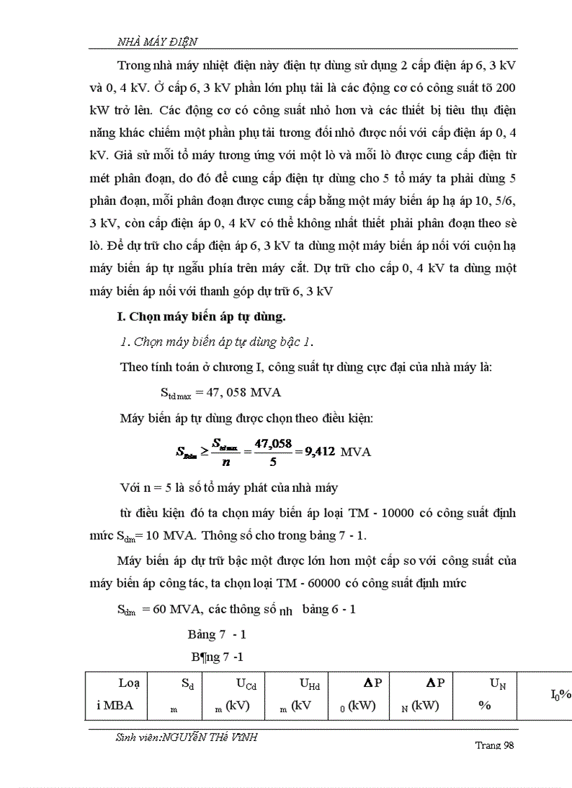 image for page Chọn sơ đồ và thiết bị điện cho tự dùng