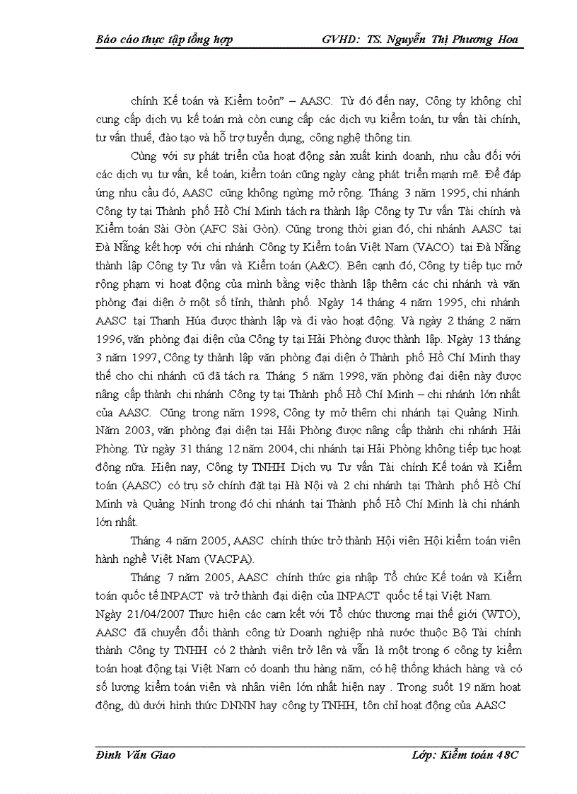 Báo cáo thực tập tổng hợp tại công ty TNHH Dịch vụ tư vấn tài chính kế toán và kiểm toán AASC 1