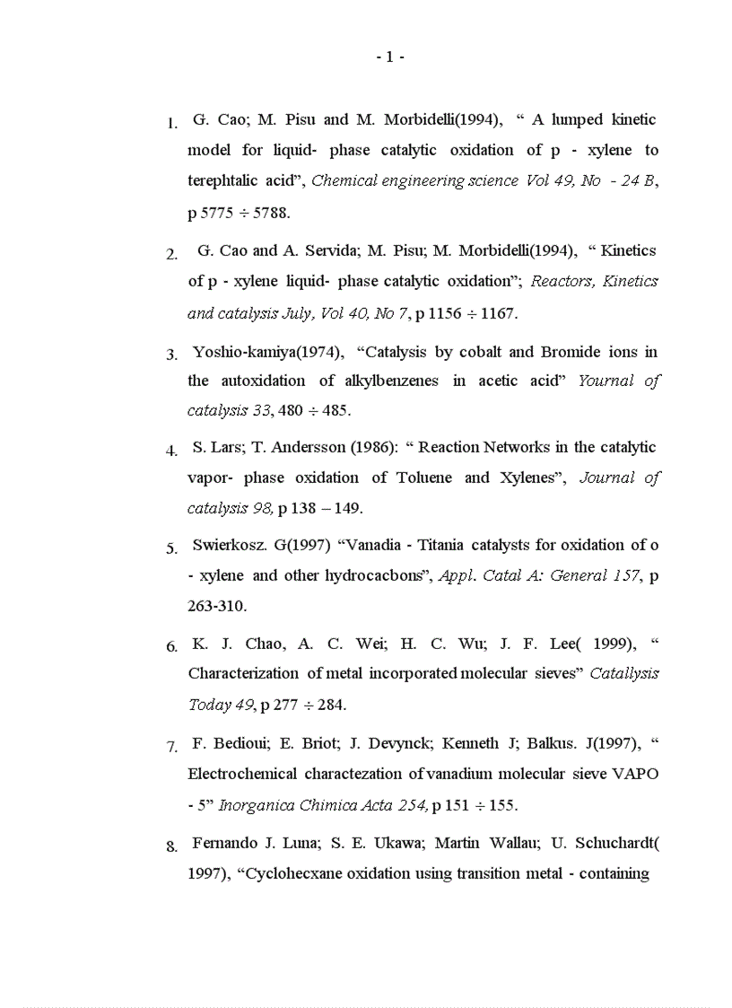 image for page Xác định hoạt tính xúc tác VAPO 5 cho phản ứng oxi hoá p xylen về độ chuyển hoá và độ chọn lọc tạo TPA